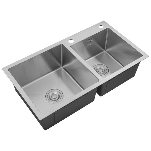 Комплект кухонна мийка Kroner Gebürstet-7843ZHM + змішувач Edelstahl Klassisch-ESG03815BLK + дозатор Spender-016