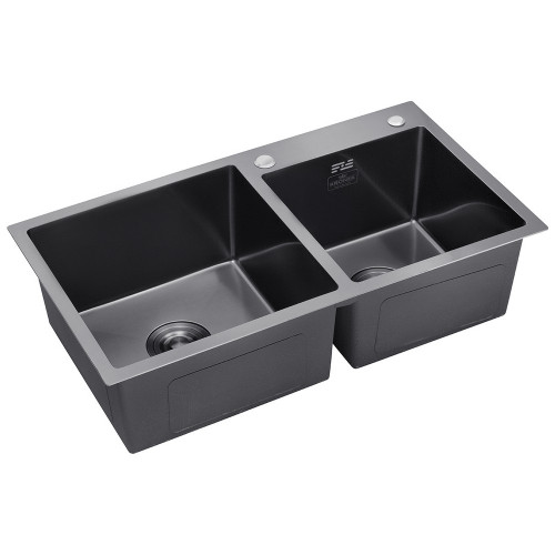 Комплект кухонна мийка Kroner Schwarze-7843ZHM PVD + змішувач Edelstahl Klassisch-PVD03817BLK + дозатор Spender-026