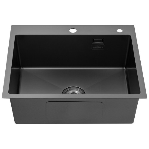 Комплект кухонна мийка Kroner Schwarze-6050HM PVD + змішувач Ersel-GRP03393BLK + дозатор Spender-026