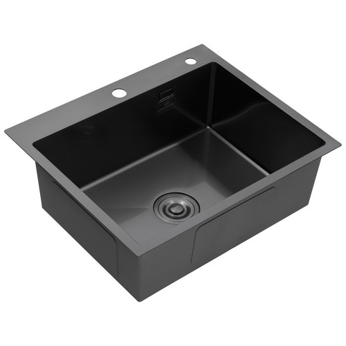 Комплект кухонна мийка Kroner Schwarze-6050HM PVD + змішувач Ersel-GRP03393BLK + дозатор Spender-026