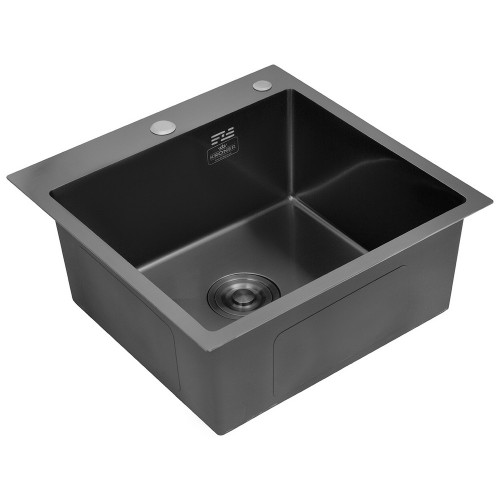 Комплект кухонна мийка Kroner Schwarze-5050HM PVD + змішувач Ersel-GRP03393BLK + дозатор Spender-026