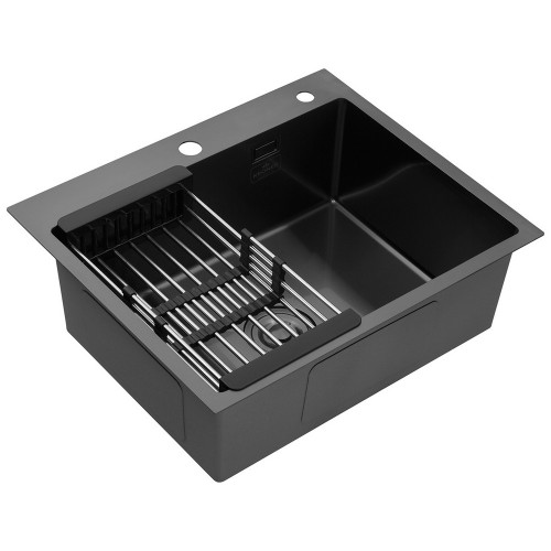 Комплект кухонна мийка Kroner Schwarze-6050HM PVD + змішувач Ersel-GRP03393BLK + дозатор Spender-026