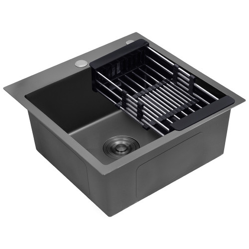 Комплект кухонна мийка Kroner Schwarze-5050HM PVD + змішувач Ersel-GRP03393BLK + дозатор Spender-026
