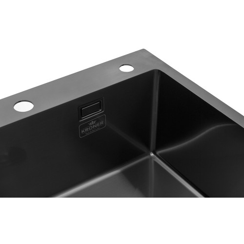 Комплект кухонна мийка Kroner Schwarze-6050HM PVD + змішувач Ersel-GRP03393BLK + дозатор Spender-026
