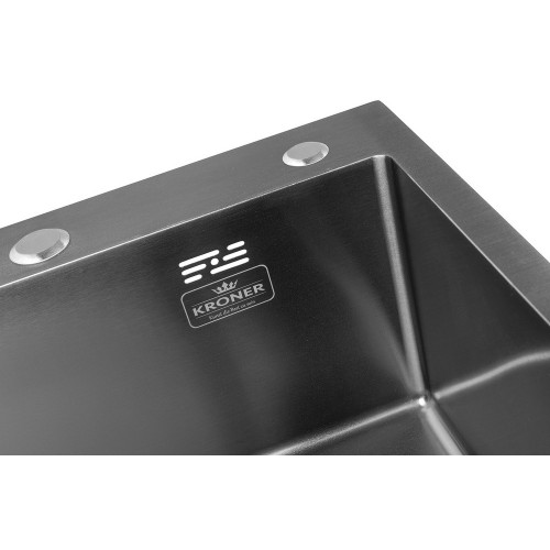 Комплект кухонна мийка Kroner Schwarze-5050HM PVD + змішувач Ersel-GRP03393BLK + дозатор Spender-026