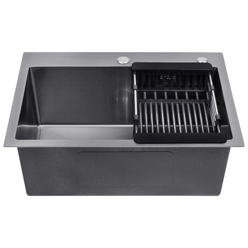 Комплект кухонная мойка Kroner Schwarze-5843HM PVD + смеситель Edelstahl Klassisch-SCH035PVD + дозатор Spender-026