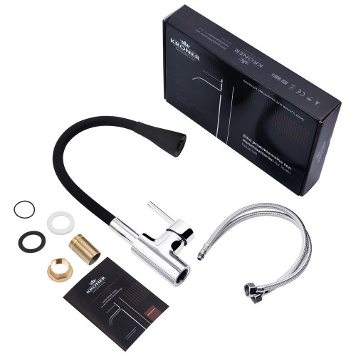 Комплект кухонная мойка Kroner Gebürstet-6050HM + смеситель Küche-C031BLK + дозатор Spender-016