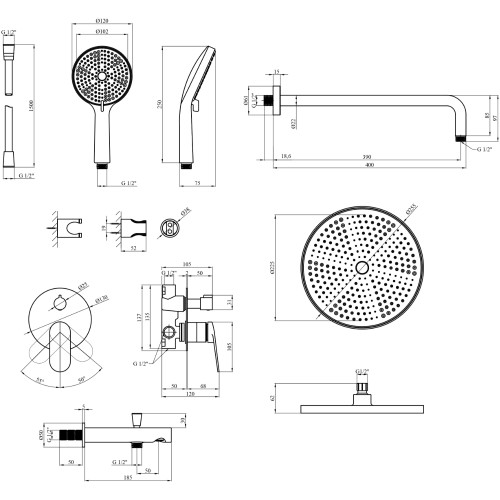 Душевая система скрытого монтажа на три потребителя Kroner Element 211335A-0101