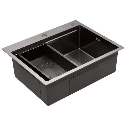 Комплект кухонна мийка Kroner Schwarze-6350HM PVD + змішувач Edelstahl Klassisch-PVD03817BLK + дозатор Spender-026