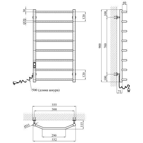 Сушарка для рушників електрична Kroner KRP Diva EL900x500-8