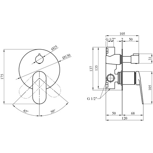 Змішувач прихованого монтажу для душу Kroner Element 211337-3801