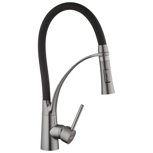 Комплект кухонна мийка Kroner Schwarze-6050HM PVD + змішувач Ersel-GRP03393BLK + дозатор Spender-026