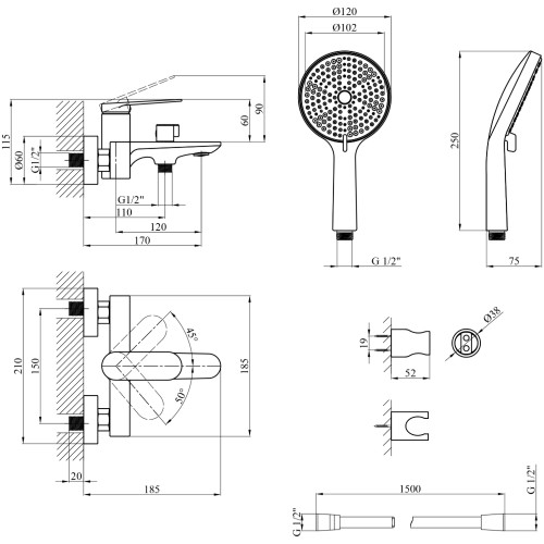 Змішувач для ванни Kroner Element 211315-0101