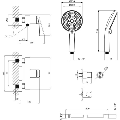 Змішувач для душу Kroner Element 211411-0101
