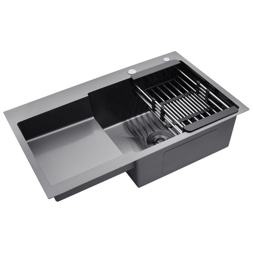 Комплект кухонная мойка Kroner Schwarze-7848RHM PVD + смеситель Edelstahl Klassisch-SCH035PVD + дозатор Spender-SCH049
