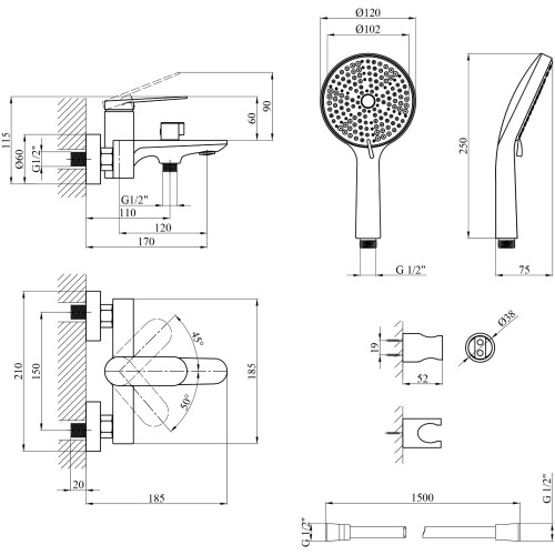Змішувач для ванни Kroner Element 211315-3801