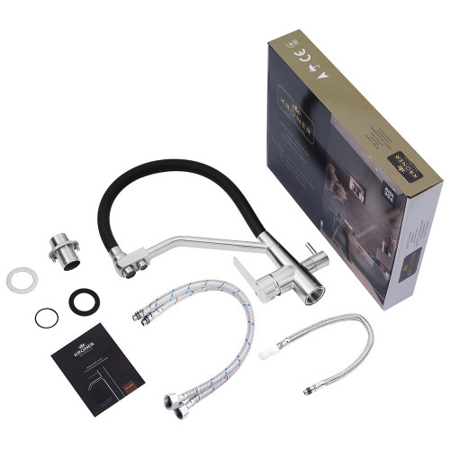 Комплект кухонная мойка Kroner Gebürstet-6050HM + смеситель Klassisch-ESG03817BLK + дозатор Spender-016