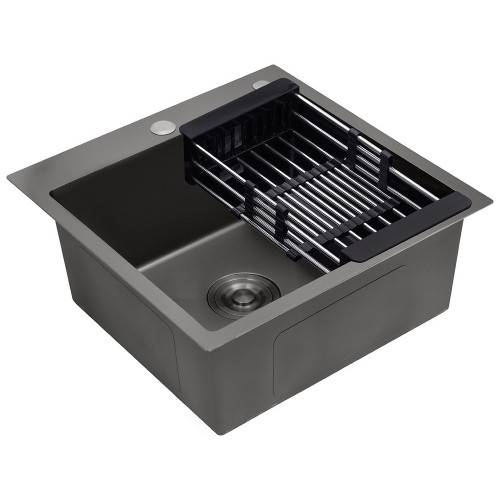 Комплект кухонная мойка Kroner Schwarze-4545HM PVD + смеситель Edelstahl Klassisch-SCH035PVD + дозатор Spender-026