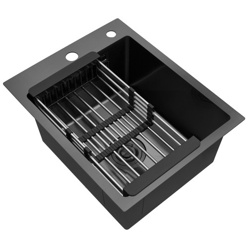 Комплект мойка для кухни интегрированная Kroner KRP PVD Schwarze - 4050HM с корзиной для сушки и дозатором