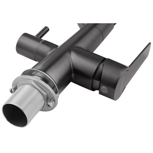 Комплект кухонная мойка Kroner Schwarze-7848LHM PVD + смеситель Edelstahl Klassisch-PVD03817BLK + дозатор Spender-026