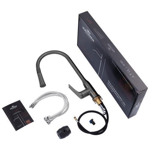 Комплект кухонна мийка Kroner Schwarze-6350HM PVD + змішувач Graz-GRP030 + дозатор Spender-026