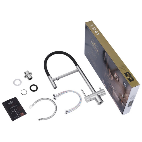 Комплект кухонная мойка Kroner Gebürstet-7849RHM + смеситель Edelstahl Klassisch-ESG03815BLK + дозатор Spender-016