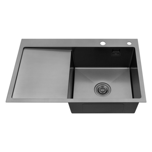 Комплект мойка для кухни интегрированная Kroner KRP PVD Schwarze - 7849RHM с корзиной для сушки и дозатором