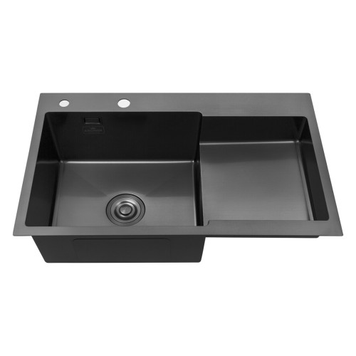 Комплект мойка для кухни интегрированная Kroner KRP PVD Schwarze - 7848LHM с корзиной для сушки и дозатором