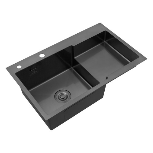 Комплект мойка для кухни интегрированная Kroner KRP PVD Schwarze - 7848LHM с корзиной для сушки и дозатором