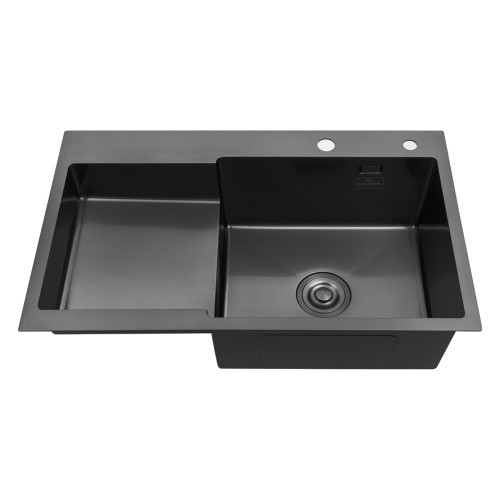Комплект мойка для кухни интегрированная Kroner KRP PVD Schwarze - 7848RHM с корзиной для сушки и дозатором