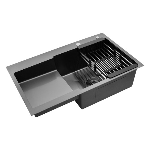 Комплект мойка для кухни интегрированная Kroner KRP PVD Schwarze - 7848RHM с корзиной для сушки и дозатором