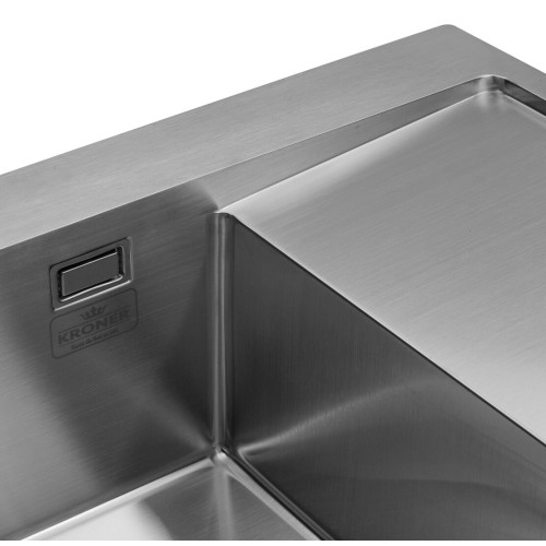 Комплект мойка для кухни интегрированная Kroner KRP Gebürstet - 6350LHM с корзиной для сушки и дозатором