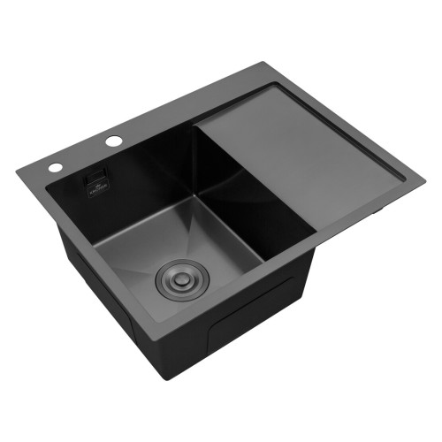Комплект мойка для кухни интегрированная Kroner KRP Schwarze - 6350LHM PVD с корзиной для сушки и дозатором