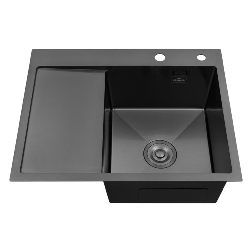 Комплект мойка для кухни интегрированная Kroner KRP Schwarze - 6350RHM PVD с корзиной для сушки и дозатором