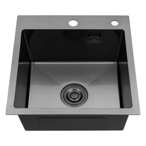 Комплект мойка для кухни интегрированная Kroner KRP Schwarze - 4545HM PVD с корзиной для сушки и дозатором
