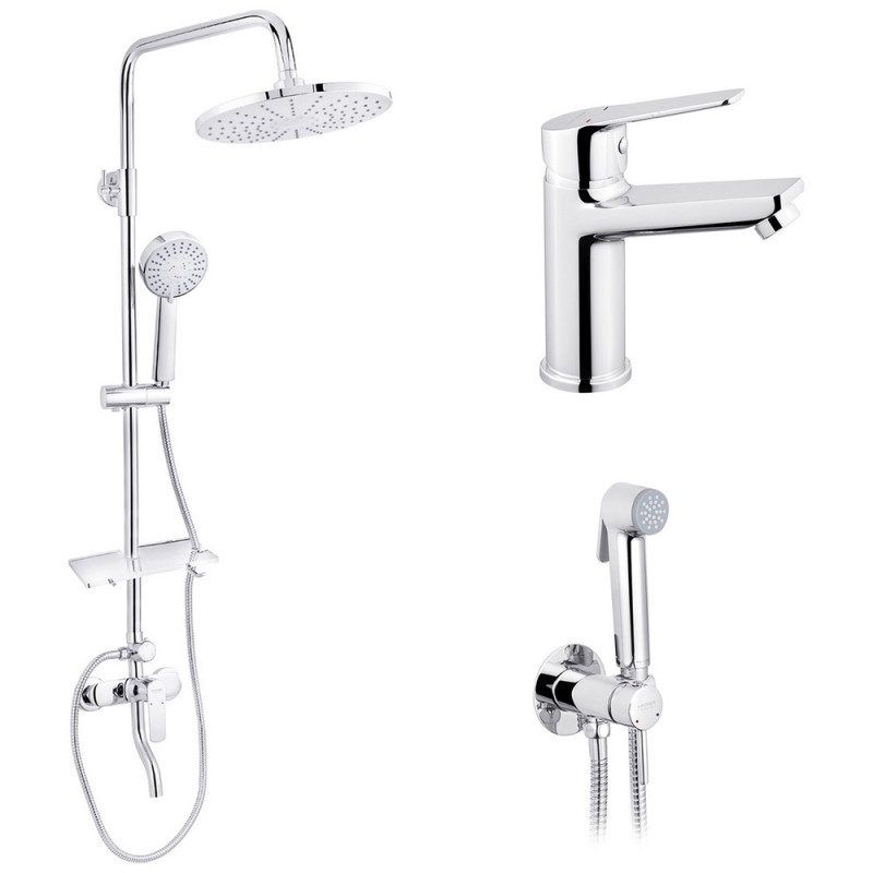 Набор 3 в 1 душова система Kroner Armada-C064K + змішувач Hagen-C010 + змішувач Bidet-C082