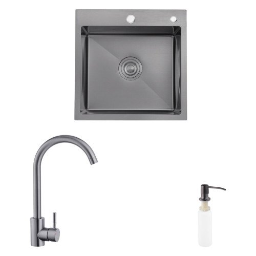 Комплект кухонна мийка Kroner Schwarze-4545HM PVD + змішувач Edelstahl Klassisch-SCH035PVD + дозатор Spender-026