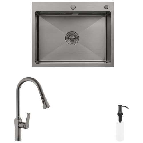 Комплект кухонна мийка Kroner Schwarze-6350HM PVD + змішувач Makon-GRP030-T + дозатор Spender-SCH049 Комплект кухонна мийка Kroner Schwarze-6350HM PVD + змішувач Makon-GRP030-T + дозатор Spender-SCH049