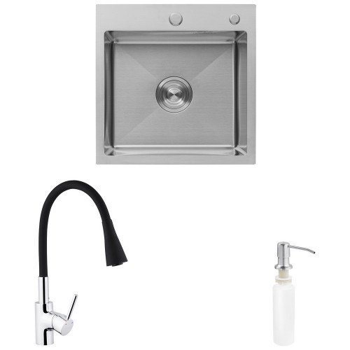 Комплект кухонная мойка Kroner Gebürstet-5050HM + смеситель Küche-C031BLK + дозатор Spender-016 Комплект кухонная мойка Kroner Gebürstet-5050HM + смеситель Küche-C031BLK + дозатор Spender-016