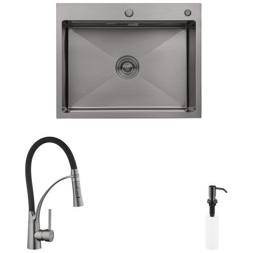 Комплект кухонная мойка Kroner Schwarze-6350HM PVD + смеситель Ersel-GRP03393BLK + дозатор Spender-SCH049 Комплект кухонная мойка Kroner Schwarze-6350HM PVD + смеситель Ersel-GRP03393BLK + дозатор Spender-SCH049