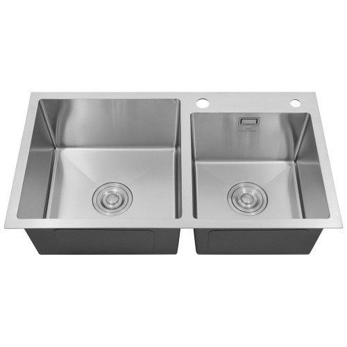 Комплект кухонна мийка Kroner Gebürstet-7843ZHM + змішувач Edelstahl Klassisch-ESG03817BLK + дозатор Spender-016