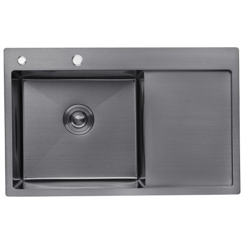 Комплект кухонная мойка Kroner Schwarze-7849LHM PVD + смеситель Edelstahl Klassisch-SCH035PVD + дозатор Spender-026