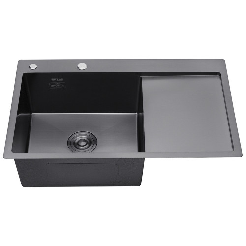 Комплект кухонная мойка Kroner Schwarze-7849LHM PVD + смеситель Edelstahl Klassisch-SCH035PVD + дозатор Spender-026