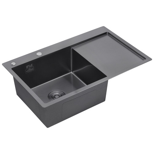 Комплект кухонная мойка Kroner Schwarze-7849LHM PVD + смеситель Edelstahl Klassisch-SCH035PVD + дозатор Spender-026