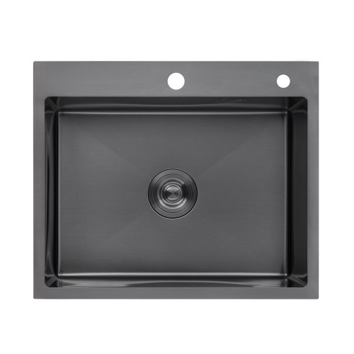 Комплект кухонная мойка Kroner Schwarze-6050HM PVD + смеситель Ersel - GRP03393BLK + дозатор Spender-026