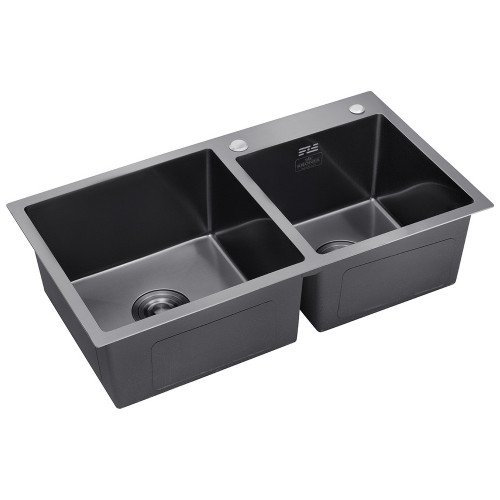 Комплект кухонная мойка Kroner Schwarze-7843ZHM PVD + смеситель Edelstahl Klassisch-PVD03817BLK + дозатор Spender-026