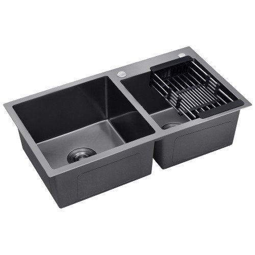 Комплект кухонная мойка Kroner Schwarze-7843ZHM PVD + смеситель Edelstahl Klassisch-PVD03817BLK + дозатор Spender-026