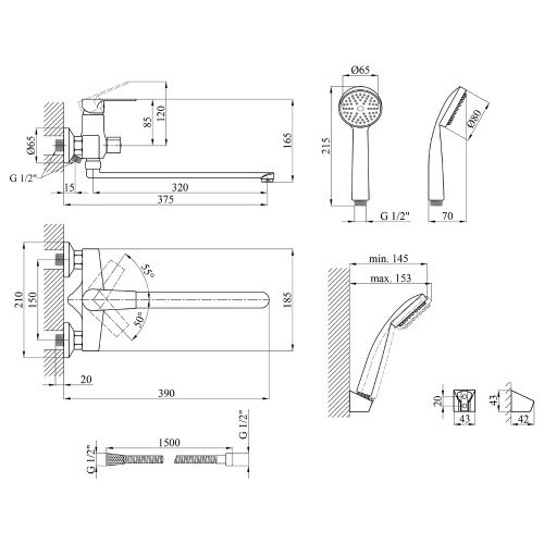 Смеситель для ванной Kroner KRM Oker - C070