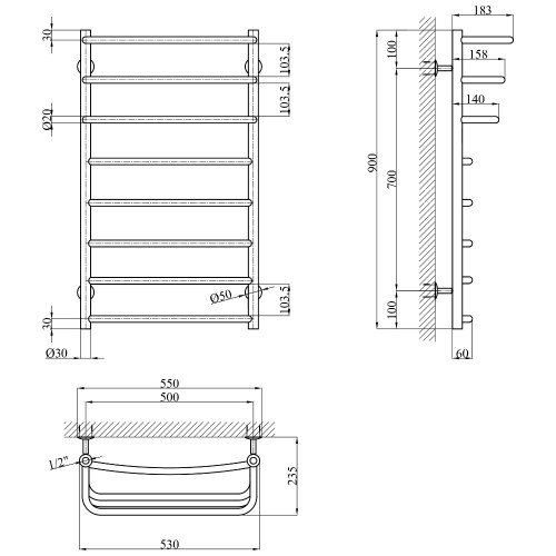 Сушарка для рушників водяна Kroner KRP Prima WT900x500-8