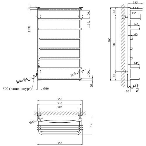 Сушарка для рушників електрична Kroner KRP Stern EL900x500-8